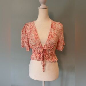 Pull&Bear Women's Pink and White Top- size small